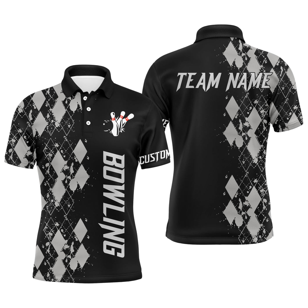 Personalized Men Polo Bowling Shirt, Custom Name Argyle Pattern Bowler Team Jersey NBP23