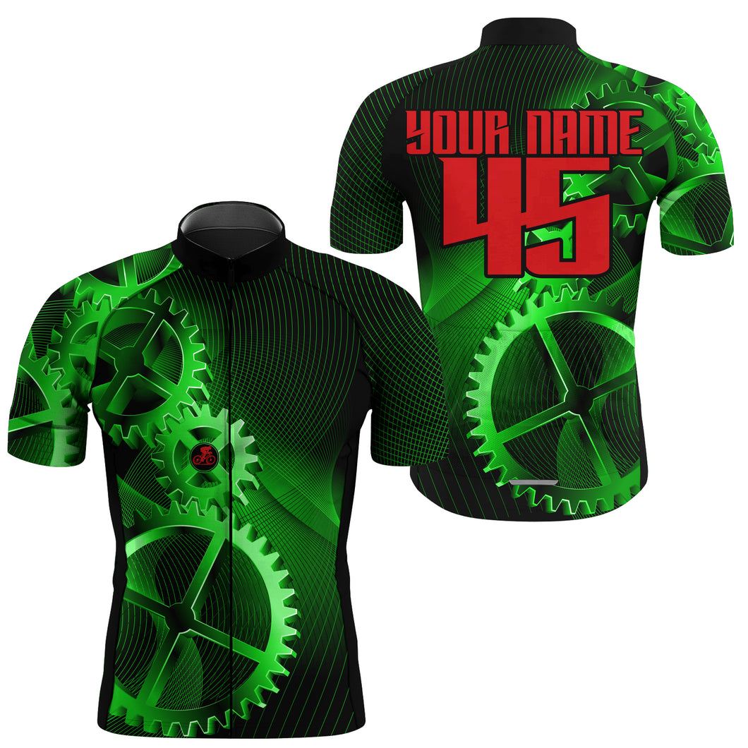 Custom Cycling Jersey Sprocket Mountain Bike Cycle Racing Bicycling Shirt Road Biking - Green| NMS835