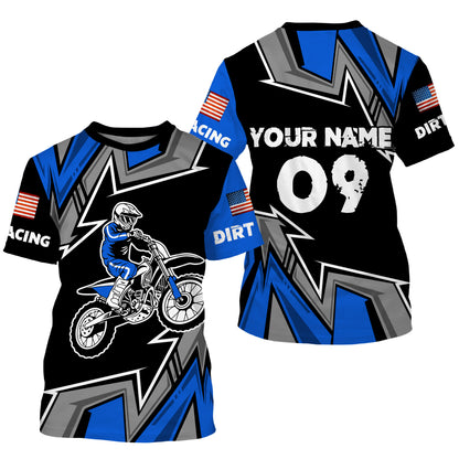 Flag American kid men women custom UPF30+ MX jersey blue dirt racing shirt motorcycle racewear PDT49
