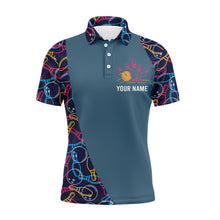 Load image into Gallery viewer, Personalized Men Polo Bowling Shirt, Bowling Balls Pins Pattern Bowlers Team Jersey NBP25