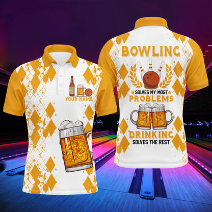 Funny Beer Bowling Shirt Men Polo, Personalized Team Short Sleeves Men Bowlers Jersey NBP18
