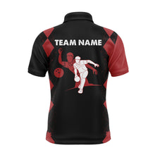 Load image into Gallery viewer, Men Polo Bowling Shirt Personalized Name, Red&amp;Black Bowler Team Jersey for Bowling Lovers NBP22