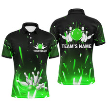 Load image into Gallery viewer, Personalized Men Polo Bowling Shirt Flame Bowling Ball and Pins Short Sleeve Polo for Men Bowlers NBP06