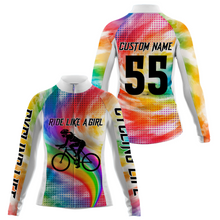 Load image into Gallery viewer, Custom Womens Rainbow Cycling Jersey Ride Like A Girl Road Cycle Mountain Bicycling Shirt| NMS839