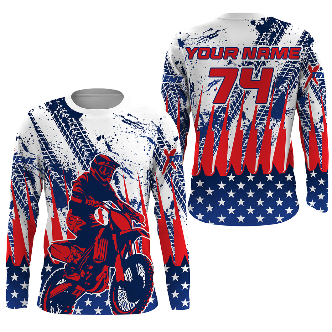 Motocross custom MX jersey kid women men UV protective American flag shirt dirt bike racewear PDT73