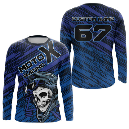 Motocross jersey youth adult blue MotoX personalized skull dirt bike off-road UV riding motorcycle PDT162