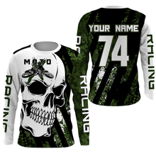 Load image into Gallery viewer, Skull MotoX jersey custom number motocross UPF30+ green camo dirt bike racing motorcycle racewear NMS950