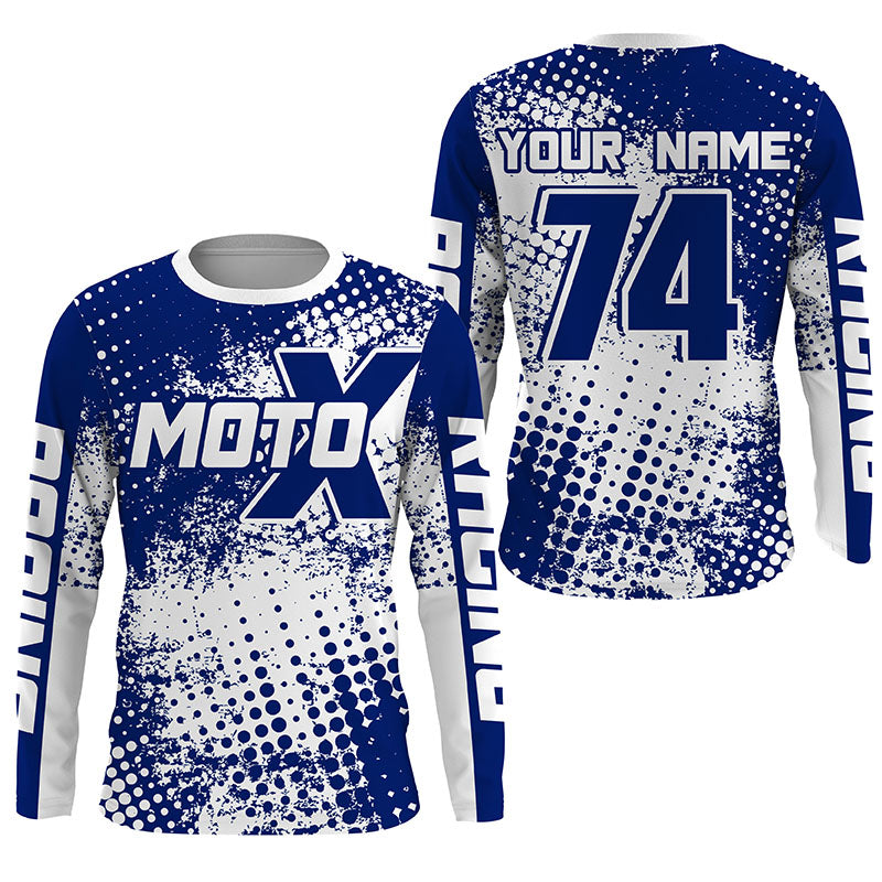 Custom dirt bike kid adult jersey UPF30+ blue Motocross shirt extreme racing racewear motorcycle PDT387