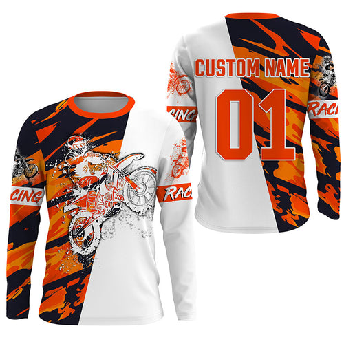 Dirtbike Racing Jersey UPF30+ Personalized Orange Camo Motocross Off-road MX Riding Jersey NMS1251