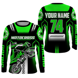 Personalized green Motocross jersey UPF30+ youth&adult dirt bike riding off-road extreme MX shirt PDT256