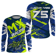 Load image into Gallery viewer, Blue Motocross jersey dirt bike custom shirt UPF30+ for kid men women MX racing off-road racewear PDT103