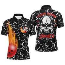 Load image into Gallery viewer, Personalized Men Flame Polo Bowling Shirt Cool Skull Pins Black Bowling Short Sleeve Men Bowlers NBP02