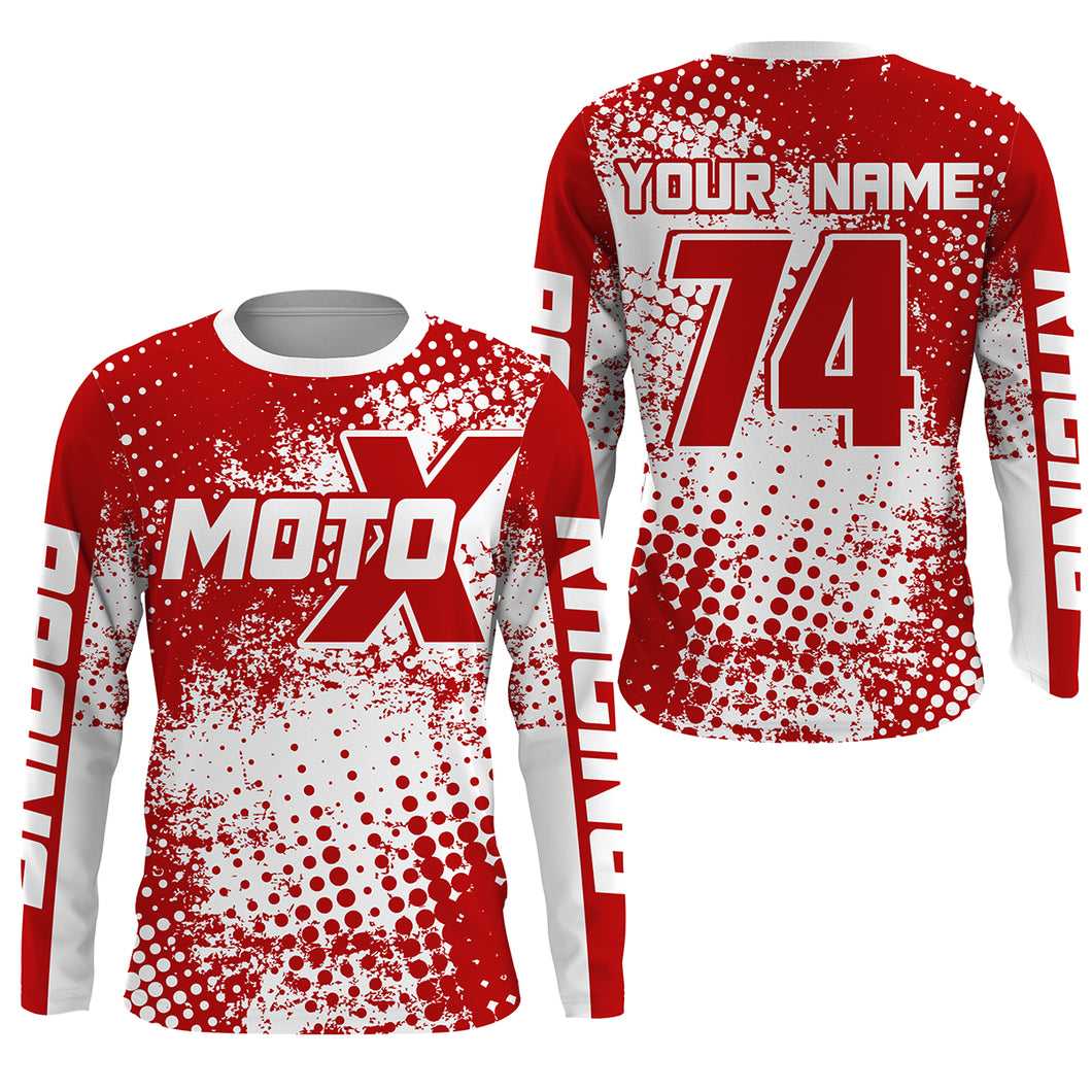 Motocross custom kid youth adult dirt bike jersey red MX racing shirt UPF30+ extreme racewear PDT91