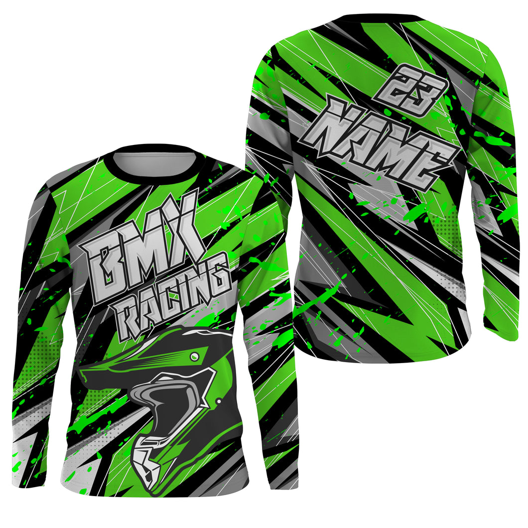 Personalized BMX racing jersey Green adult kid bike shirt UPF30+ enduro off-road cycling racewear| SLC51