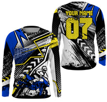 Load image into Gallery viewer, Blue Motocross jersey youth kid adult dirt bike custom UPF30+ MX riding extreme shirt motorcycle PDT93