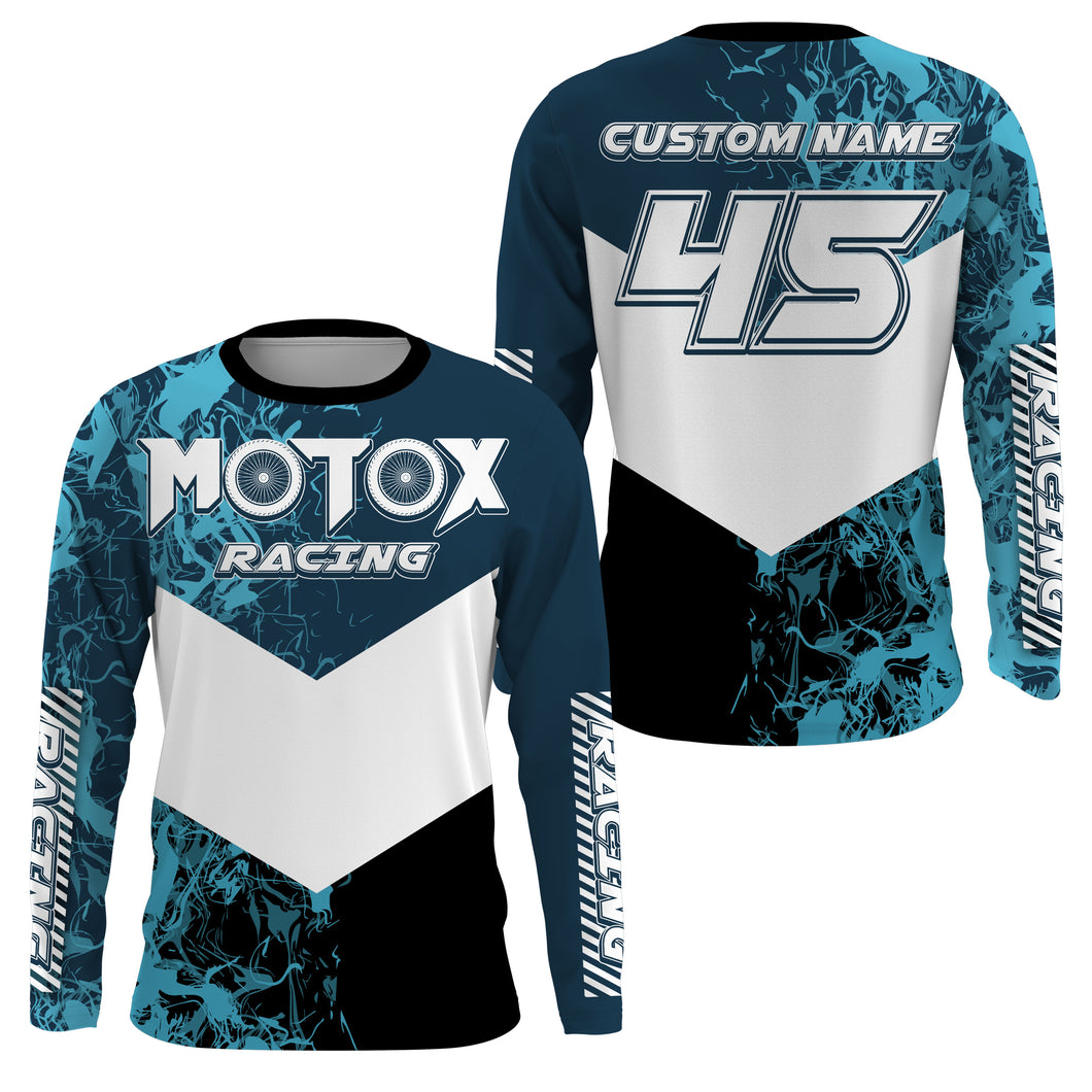 Kids men women custom motocross jersey UPF30+ blue MotoX racing off-road dirt bike riding shirt PDT114