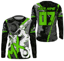 Load image into Gallery viewer, Kids boys girls custom Motocross off-road jersey green UPF30+ xtreme MX dirt bike shirt motorcycle PDT191