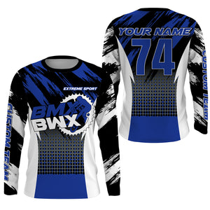 Blue BMX racing jersey Personalized UPF30+ adult kid riding BMX shirt extreme sports cycling gear| SLC102