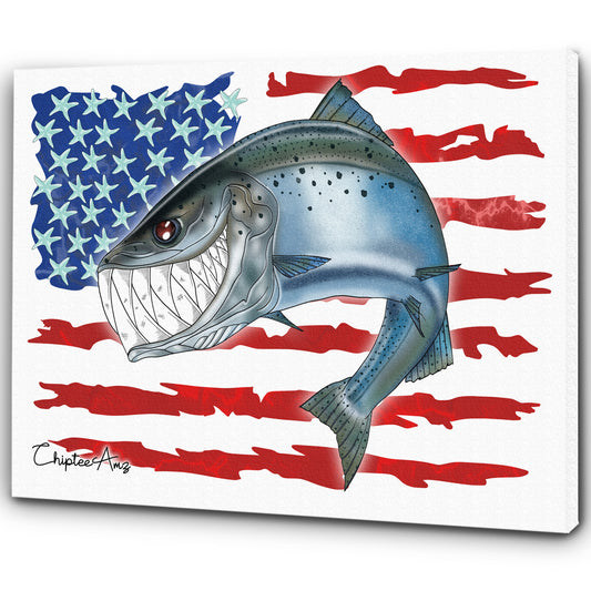 Salmon fishing with American flag ChipteeAmz's art Matte Canvas AT026