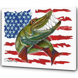 Musky fishing with American flag ChipteeAmz's art Matte Canvas AT012