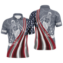 Load image into Gallery viewer, Patriotic Men&#39;s Polo Bowling Shirt, American Flag Custom Name Bowlers Jersey Short Sleeve NBP97