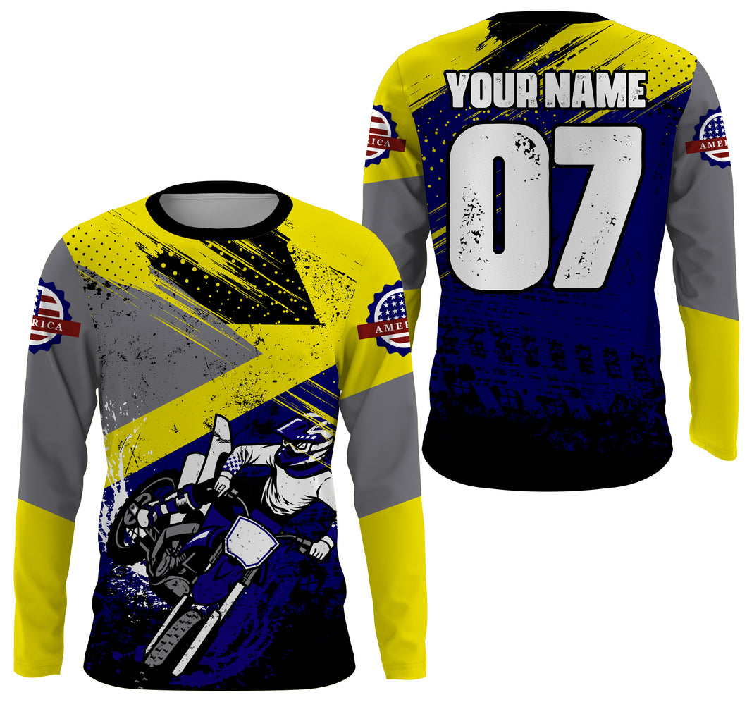Kids youth adult jersey for dirt bike custom UV blue Motocross racing shirt off-road motorcycle PDT100