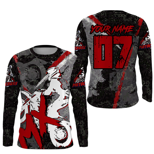 Red MX Jersey Custom UPF30+ Dirt Bike Shirt For Men Women Youth Long Sleeve Motocross Racing PDT464