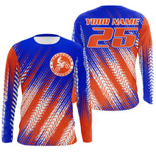 Load image into Gallery viewer, Blue and orange MX racing jersey custom youth men women biker UPF30+ off-road extreme motorcycle PDT119