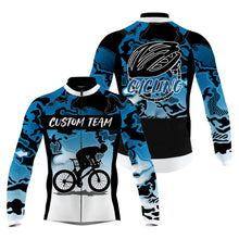 Load image into Gallery viewer, Camo blue mens cycling jersey UPF50+ Breathable biking shirt with full zip &amp; pockets| SLC87