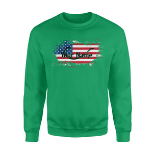 Custom name American Flag Fish Hook fishing Crew Neck Sweatshirt, personalized fishing apparel gift for Fishing lovers- NQS1198