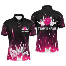 Load image into Gallery viewer, Personalized Men Polo Bowling Shirt Flame Bowling Ball and Pins Short Sleeve Polo for Men Bowlers NBP06