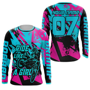 Ride Like A Girl Personalized MX Racing Jersey Girls Women Motocross Dirt Bike Long Sleeves NMS1267