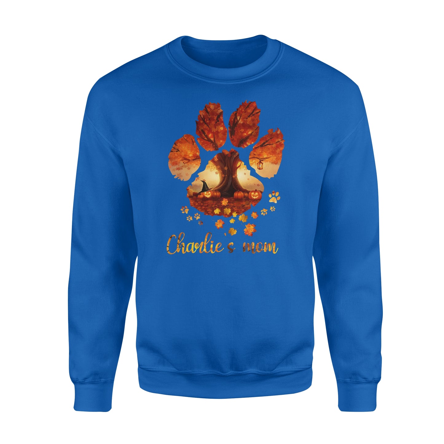 Custom dog's name dog paws mom autumn halloween personalized gift - Standard Crew Neck Sweatshirt
