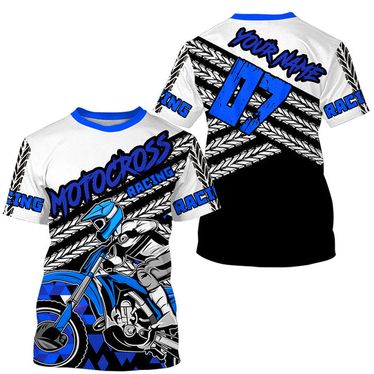 Personalized blue motocross kid men women jersey UPF30+ extreme off-road motorcycle shirt biker PDT414