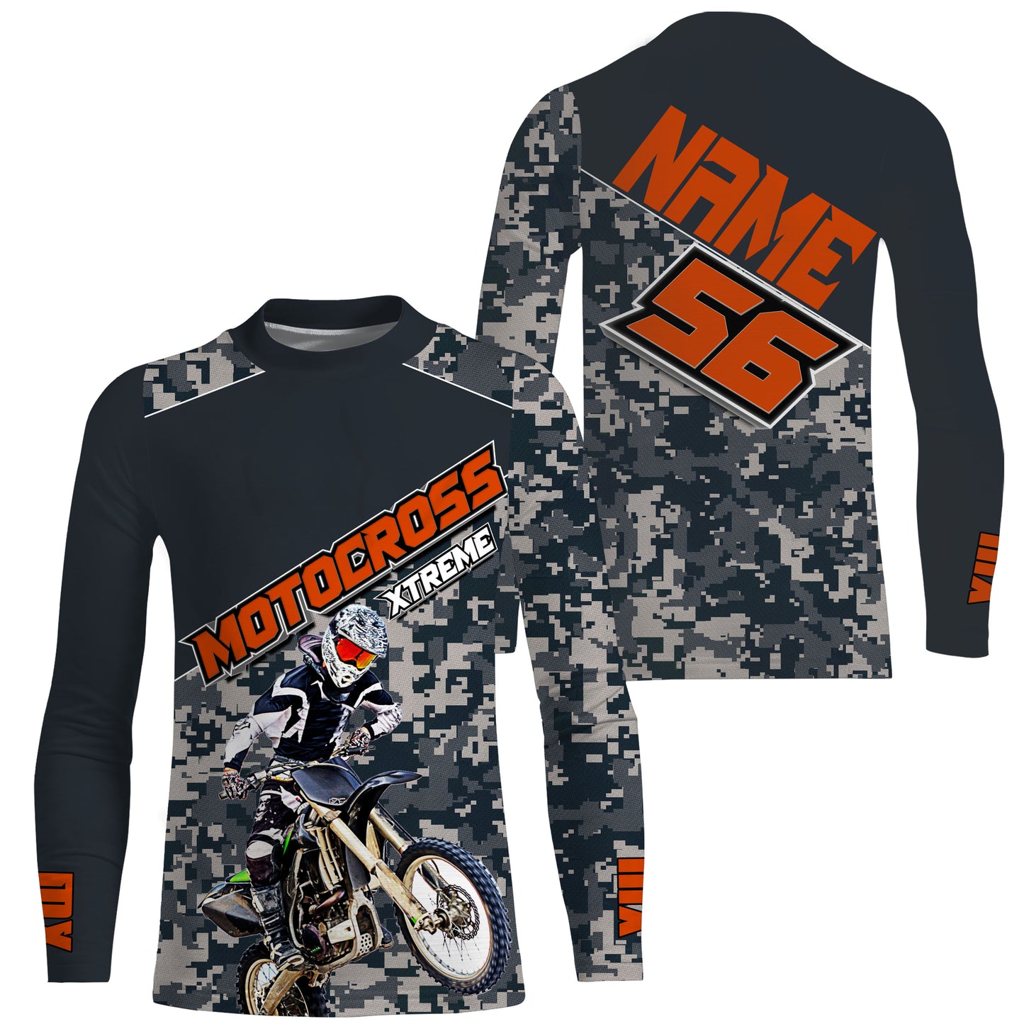 MX jersey custom name&number kid&adult blue camo UPF30+ extreme Motocross shirt off-road motorcycle PDT144
