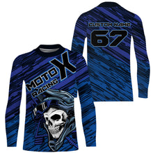 Load image into Gallery viewer, Motocross jersey youth adult blue MotoX personalized skull dirt bike off-road UV riding motorcycle PDT162