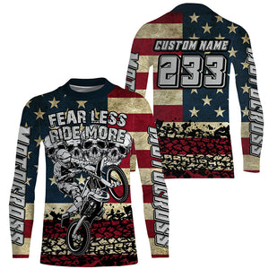 American Flag Custom Skull Motocross Jersey UPF30+ Patriotic Dirt Bike Racing Motorcycle Shirt NMS1238