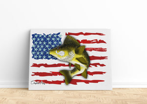 Angry Walleye fishing art with American flag ChipteeAmz's art Matte Canvas AT036