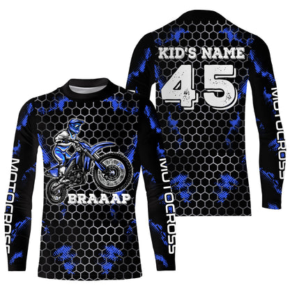 Blue custom name&number off-road jersey Motocross kids men women UPF30+ dirt bike racing motorcycle PDT127