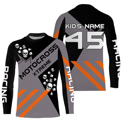 Black Motocross jersey custom name number kids men women UPF30+ dirt bike skull MX shirt offroad  PDT148