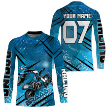 Load image into Gallery viewer, Blue dirt bike racing jerseys MX custom number&amp;name motocross kids men UV offroad long sleeve shirt PDT163