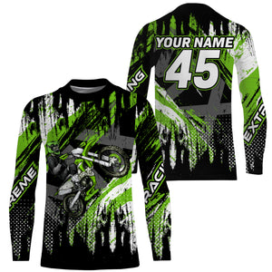 Personalized green Motocross jersey UV protective kid men women dirt bike off-road motorcycle shirt PDT383