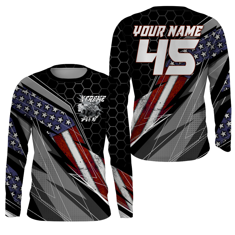 Custom ATV Motocross Jersey UPF30+ Quad Bike Shirt Racing Adult Youth American Flag Long Sleeves NMS1339