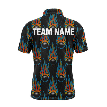 Flame Polo Bowling Shirt, Personalized Men Short Sleeves Bowlers Jersey Custom Team Name NBP40