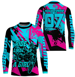 Ride Like A Girl Personalized MX Racing Jersey Girls Women Motocross Dirt Bike Long Sleeves NMS1267