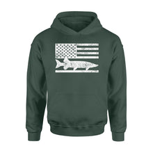 Load image into Gallery viewer, Musky Fisherman American Flag Fishing Hoodie - FSD1412D02