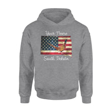 Load image into Gallery viewer, Pheasant hunting shirt South Dakota American Flag bird hunter custom name Hoodie - FSD1162 D06
