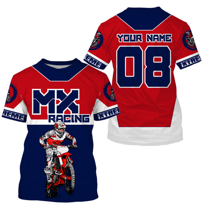 Men women youth dirt bike racing jersey UPF30+ blue red Motocross custom off-road extreme shirt  PDT208