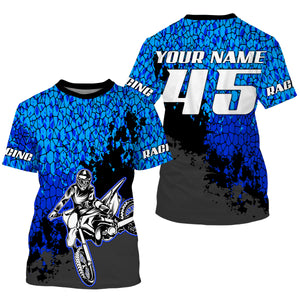 Motocross jersey custom name number kids boys girls UV extreme blue MX shirt off-road motorcycle PDT143