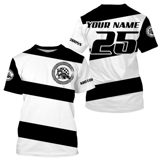 Black and white Motocross long sleeve jersey UPF30+ youth adult custom dirt bike racing shirt PDT187
